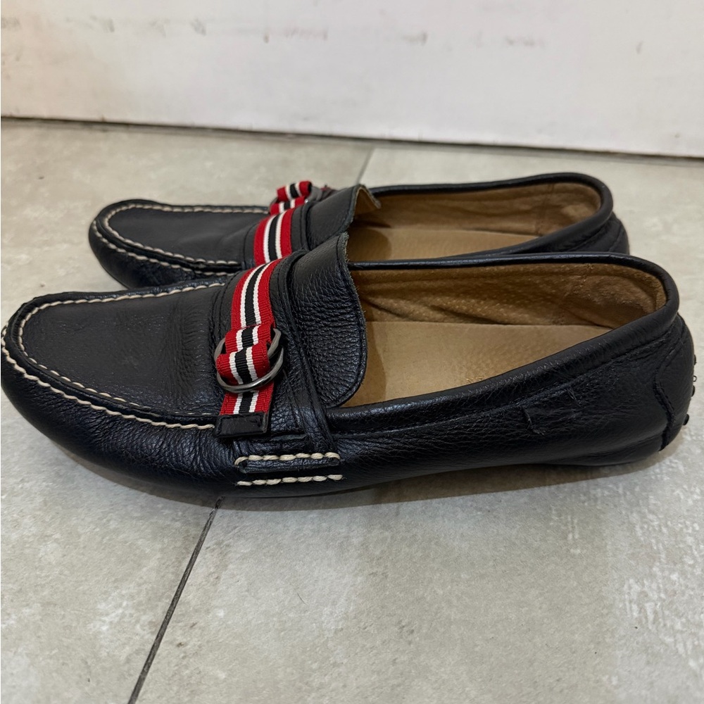 Polo by Ralph Lauren Black Loafers with Red and White Stripes